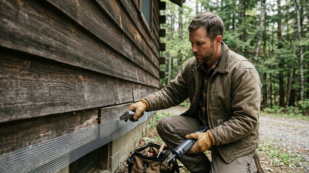 Skilled technician installing preventive mesh screening and